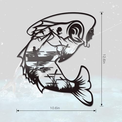 Bnesi Metal Fish Wall Decor, Black Fishing Scene Art for Home Bathroom
