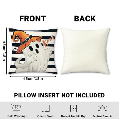 Bonhause Halloween Throw Pillow Covers Set of 4 - 18x18 Inch Ghost & Pumpkin Decor