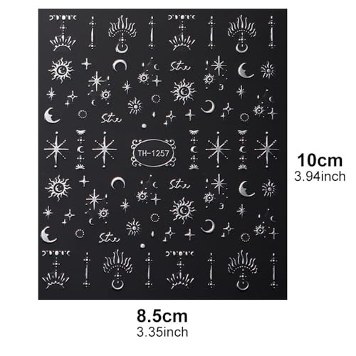 Lismyakey 3D Star Moon Embossed Nail Stickers Self-Adhesive Decals 5 Sheets