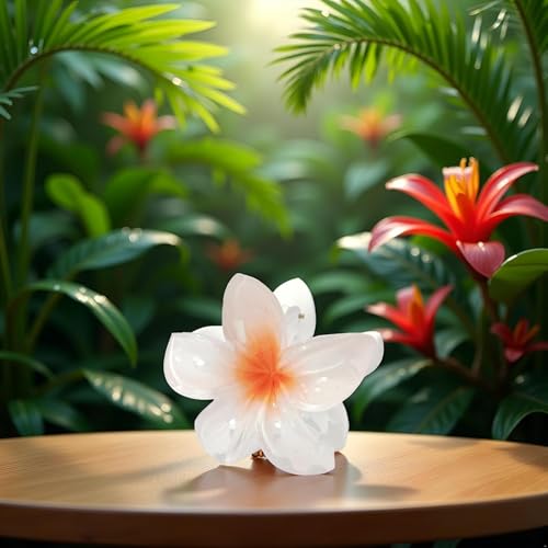 White Flower Hair Claw Clip - Hawaiian Plumeria Jaw Clip for Thin Hair