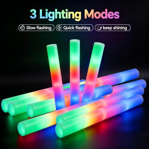 6 Pack LED Foam Glow Sticks with 3 Flash Modes for Parties Halloween Weddings