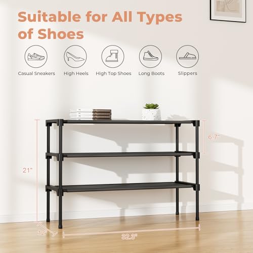 32.3" Stackable Shoe Rack Organizer for 16 Pairs – Non-Woven 3 Tier