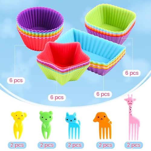 WSmelon Silicone Bento Lunch Box Dividers (34 Pcs) & Animal Food Picks