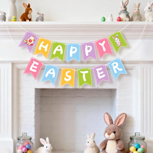Happy Easter Banner Garland - Pre-Strung Bunny & Egg Decor