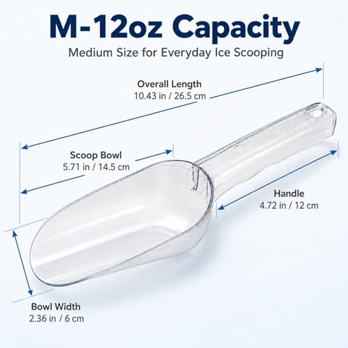 12 oz Clear Plastic Ice Scoop for Freezer, Ice Maker and Dry Food Bin