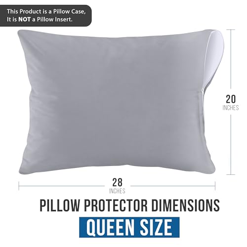 Queen Size Pillow Protectors Set of 4 - Gray Zippered Covers