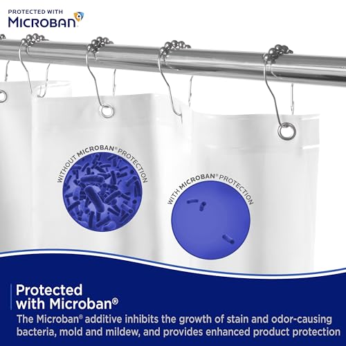 Kenney Microban Waterproof PEVA Shower Curtain Liner 70x72 White with Rust-Resistant Grommets