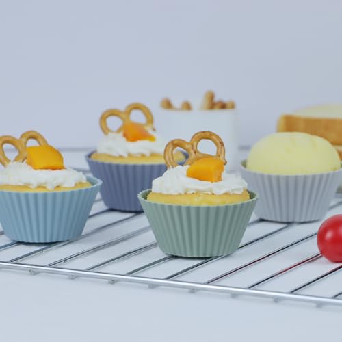 Grey Silicone Muffin Cups 12-Pack Reusable Cupcake Liners for Baking - SAWNZC