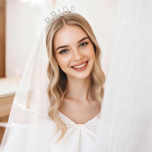 KICOSY Bride Headband, Satin Sash and Veil Set for Bachelorette Party