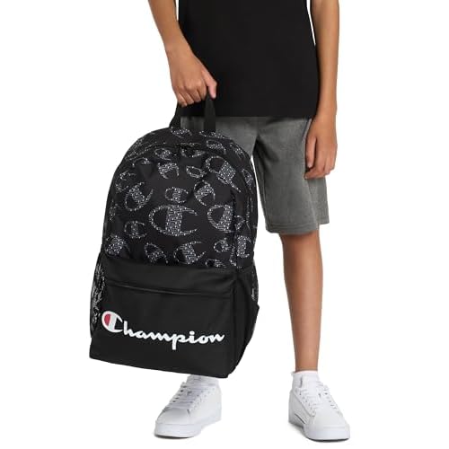 Champion Merit Backpack with Padded Straps, Water Bottle Pocket and Laptop Compartment for Daily Use, Black/White, One Size
