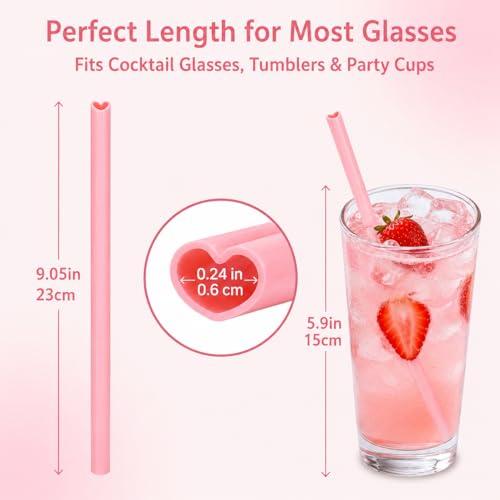 120PCS Heart Shaped Pink Straws - Individually Wrapped Disposable Straws for Parties