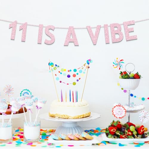 Rose Gold Glitter 11th Birthday Banner for Girls - Party Decorations & Supplies