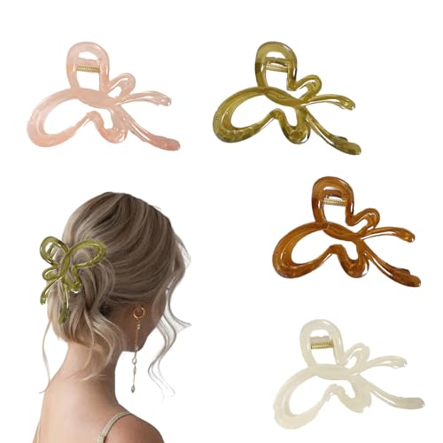 LERAO 4-Pack Large Bow Jelly Hair Claw Clips for Thick Hair