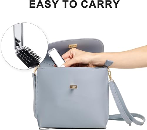 Foldable Hair Brush with Mirror Portable Travel Detangling Comb