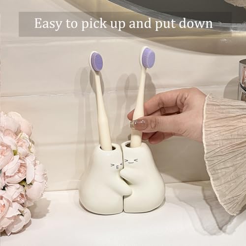 Cute Ceramic Toothbrush Holder Set - Pear Design for Bathroom