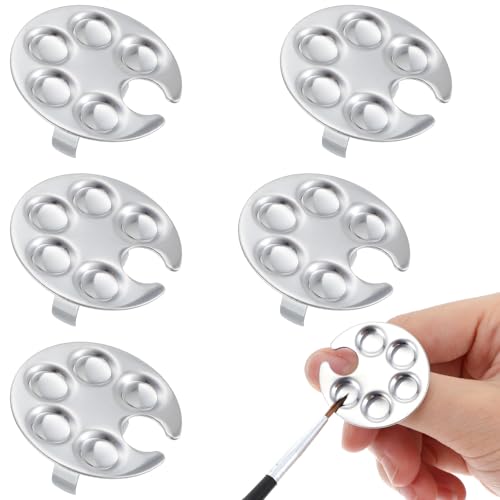 Tyqour 5 Pcs Stainless Steel Wearable Nail Art Mixing Palette Rings Silver