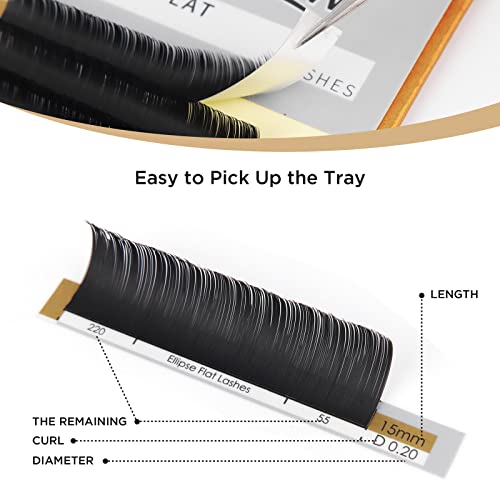 LASHVIEW Ellipse Flat Eyelash Extensions 0.20mm C Curl 14mm Black