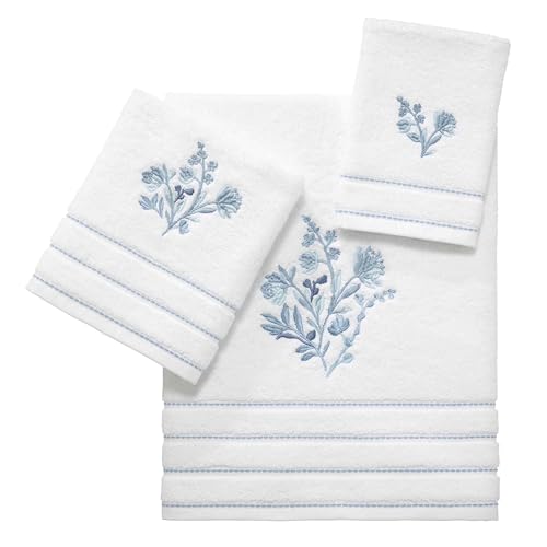 IZOD - Towels, 3pc Floral Towel Set, Soft & Absorbent Cotton (Mystic Collection, White)