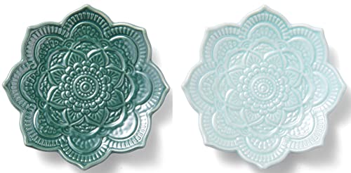 Elegant Mandala Ceramic Ring Dish Set - 2-Pack in Green & Blue