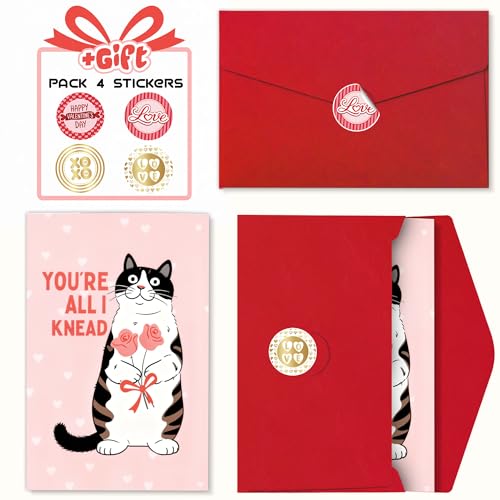 Funny Cat Valentine Card - You're All I Knead Bakery Pun