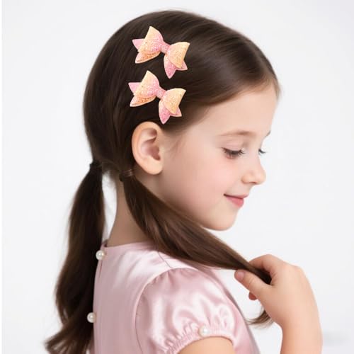 TODDER 3.35 Inch Glitter Hair Bows for Girls 10-Pack Sequins Alligator Clips