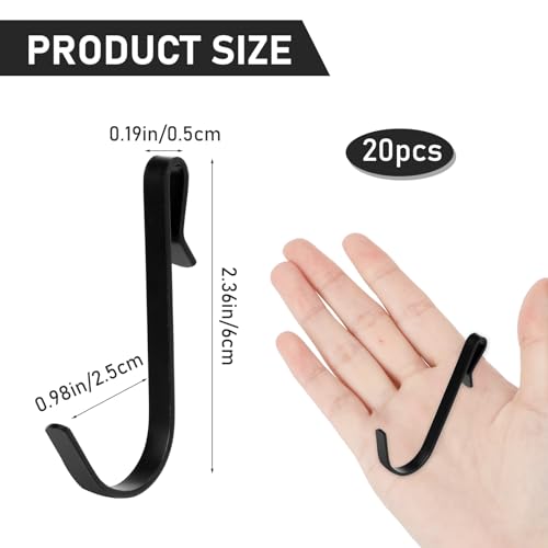 KALIONE 20 Pcs J Shaped Stainless Steel Hanging Hooks - Black