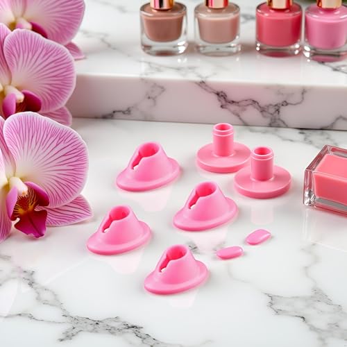 Dwuww 4-Pack Pink Soft Rubber Anti-Spill Nail Polish Bottle Holder Stand