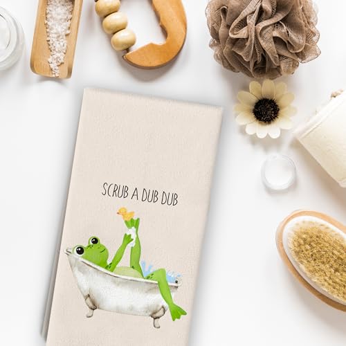 Beige Cute Frog Hand Towels - 16x24 Microfiber Kitchen & Bath Decor