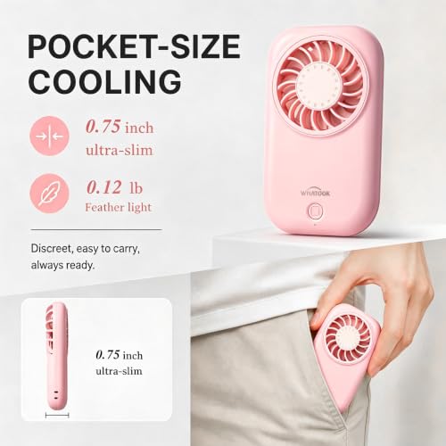 WHATOOK Pink Mini Fan - Portable 5-Speed Handheld USB Fan
