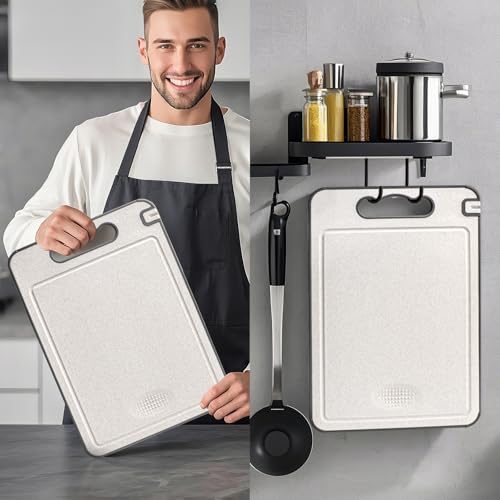 IGOYE Titanium & Wheat Straw Double-Sided Cutting Board - Food-Grade, Non-Slip, Dishwasher Safe, 14.37" x 9.84"