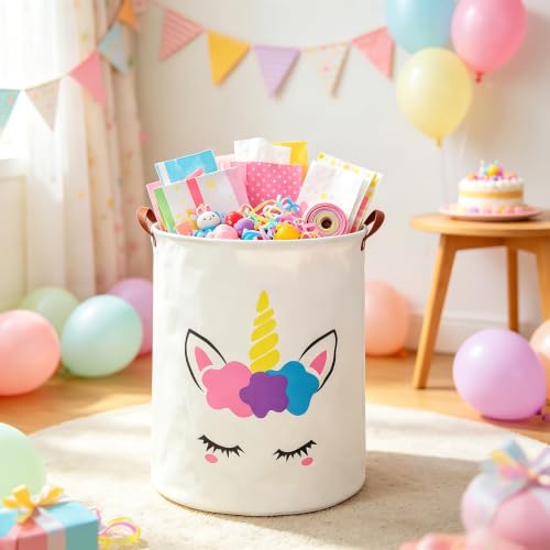 Foldable Waterproof Laundry Basket - Golden Unicorn Design