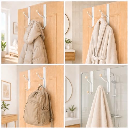 CHAUNCEY HOME Heavy Duty Over The Door Hooks, 2 Pack - Matte White