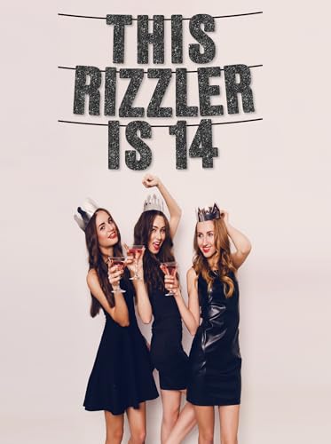 14th Birthday Black Glitter Banner - Pre-Strung Rizzler Party Decor