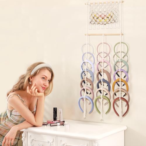 Wall-Mounted Hair Bow Organizer for Women & Girls, Boho Headband Storage