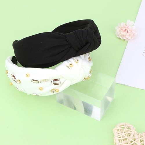 WHAVEL White Football Headband - Pearl Rhinestone Knotted Hairband