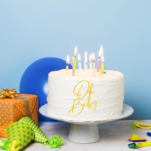Oh Baby Gold Acrylic Cake Topper for Baby Shower and Gender Reveal