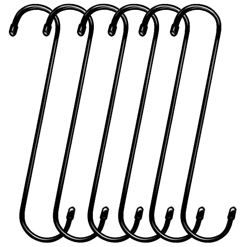 ESFUN 6 Pack Black Extra Large S Hooks - Heavy Duty Hanging Hooks for Kitchen, Garden, and Outdoor Use