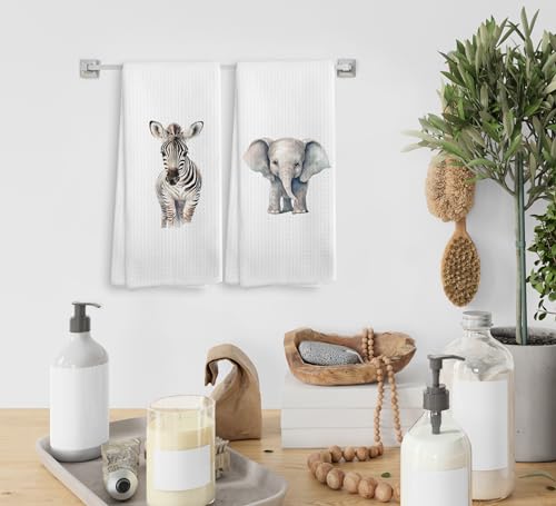 NOQL Zebra Hand Towels for Kids Bathroom Set of 2 - Wildlife Decorative 16x24 Inches
