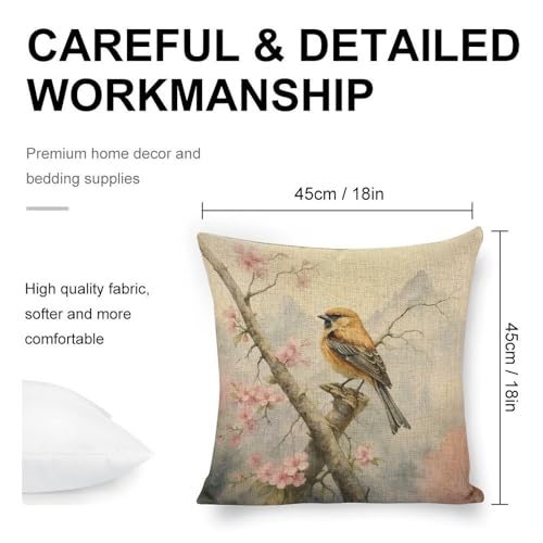 mydtiz Bird on Branch Throw Pillow Cover 18x18 Linen Cushion Case