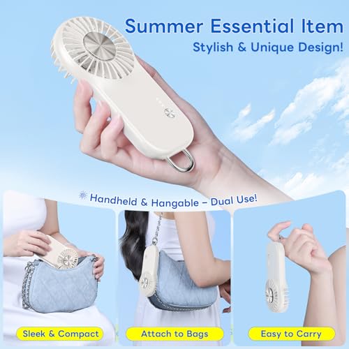 Aanotoee Handheld Mini Fan with Cooling Plate, 5-Speed USB Rechargeable Fan
