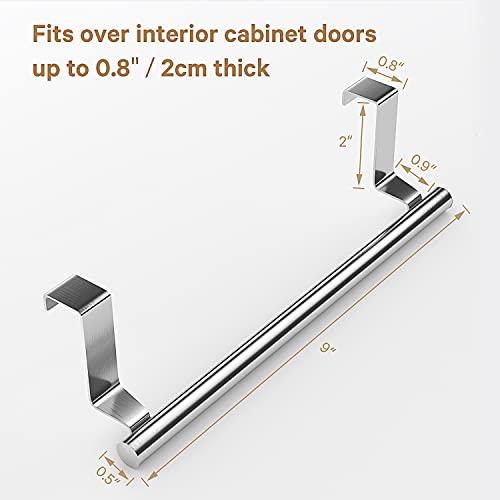 Over Cabinet Towel Bar - Silver Stainless Steel Holder, 2 Pack