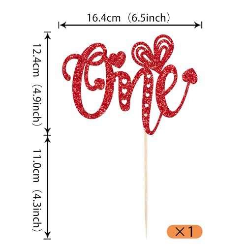 Valentines One Cake Topper Red Glitter Sweetheart 1st Birthday