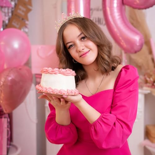 Aprince Pink Crown Crystal Tiara for Women Birthday Party Prom Bridal