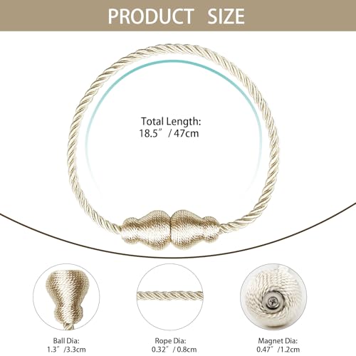 Beige Magnetic Curtain Tiebacks - 2 Pack Decorative Holders