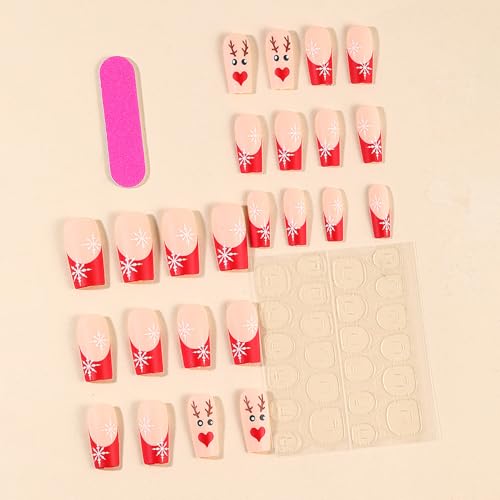 Christmas Press on Nails French Winter Snowflake Acrylic Fake Nails