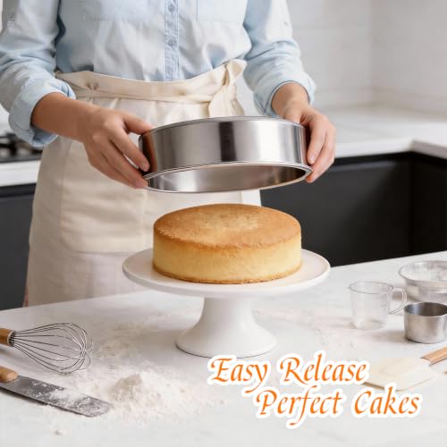 Tifanso 3-Piece 8-Inch Round Stainless Steel Cake Pans for Even Baking