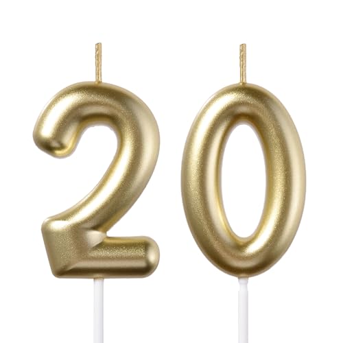 20th Birthday Candles - Glitter Gold Number 20 (2 pcs)