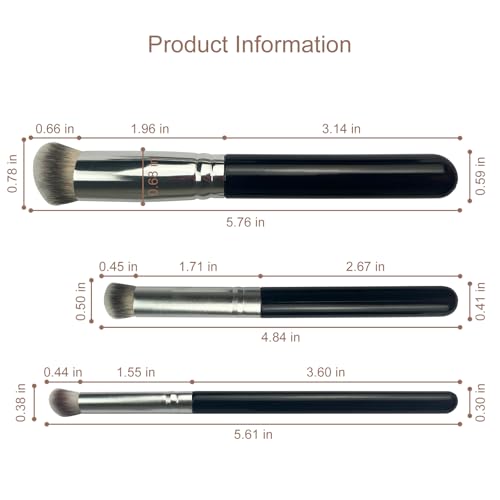 Jaasuee 3-Piece Foundation Contour and Concealer Makeup Brush Set