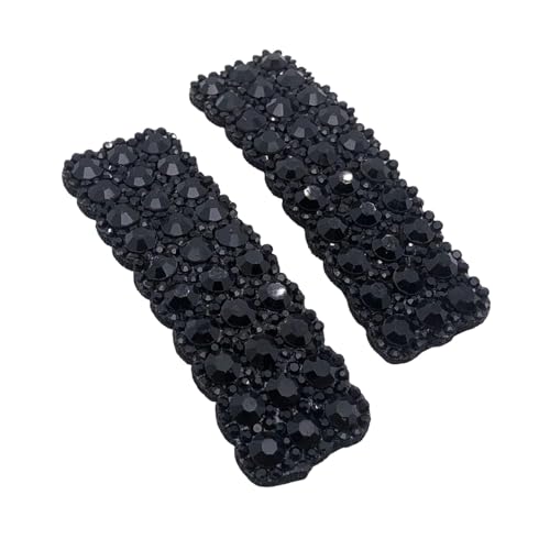 Black Rhinestone Snap Hair Clips Rectangular Hair Barrettes 2Pcs