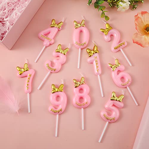 Pink Birthday Number Candle with Bow Knot - 5.8cm Tall